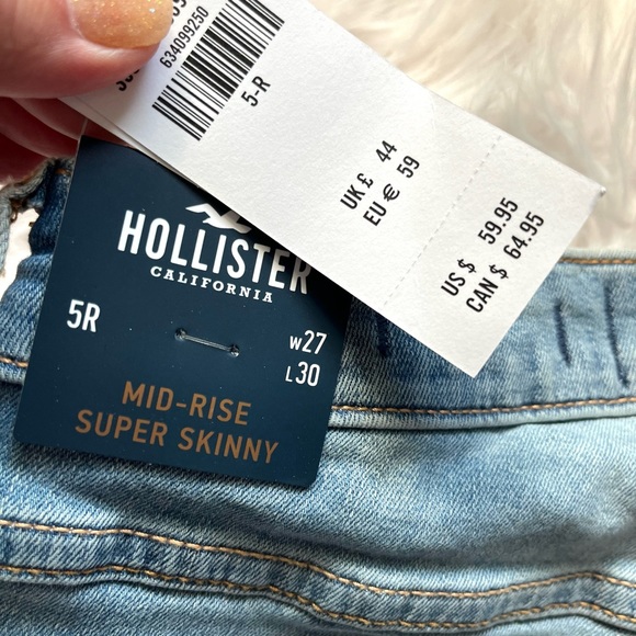 HOLLISTER•Midrise super skinny ripped stretch jeans 5R/27 NWT - Picture 2 of 7